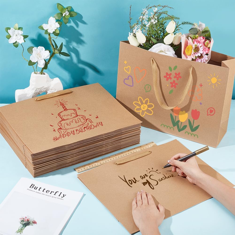 INTERWARM 60Pcs Large Kraft Paper Gift Bags, 15.6x4.7x11.9Inch Shopping Paper Bags with Handles Reusable Brown Take-Out Sacks for Birthday Weddings Halloween Party Anniversary Business Retail image 3
