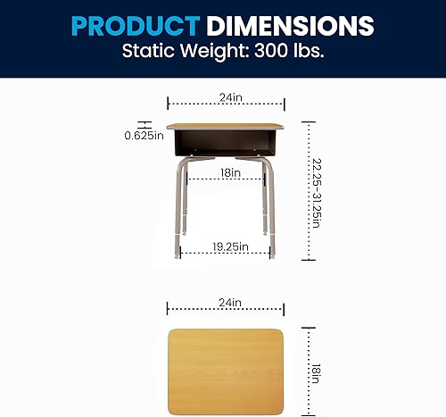 Miniatura 11 de EMMA + OLIVER Buckley - Escritorio para estudiantes, parte superior con acabado de granito sintético gris, marco de metal plateado, caja frontal