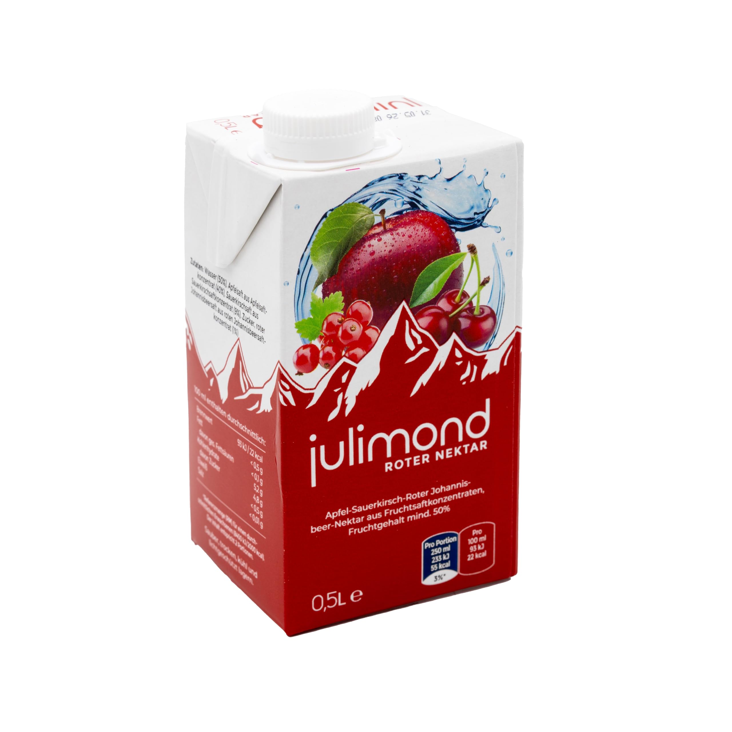 julimond Roter Nektar 0,5l SIG Getränkekarton, Apfel-Sauerkirsch-Roter Johannisbeer-Nektar aus Fruchtsaftkonzentraten, Fruchtsaftgehalt mind. 50% (36er Pack)