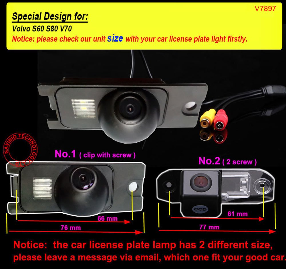 HD Auto Vehicle Car Van 170° Wide Angle License Plate Light Rear View Reversing Backup Camera Parking Aids System Compatible with Volvo S60 S80 V70 (NO.1) V7897 - Image 2