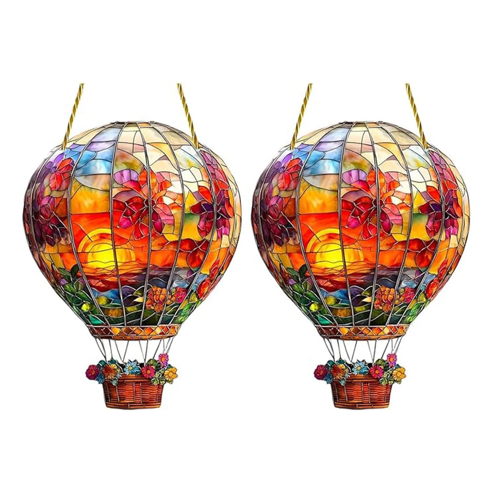 20cm Flat 2D Solar Lanterns for Outside, Hot Air Balloon Solar Garden Light, Solars Lights Hot Air Balloons Outdoor Garden, Hanging Acrylic Solarsss Lanterns for Window Home Gardenss Yard (2pcs)