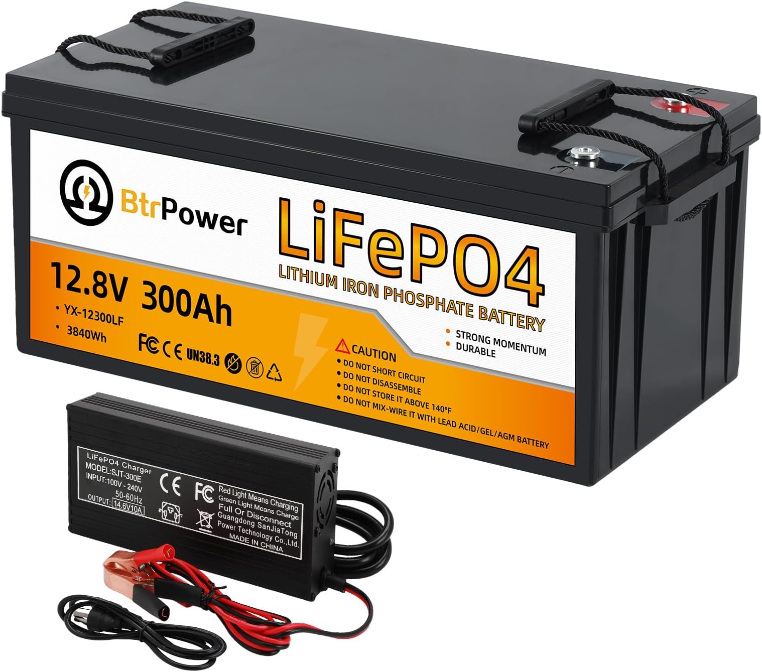 12V 300Ah LiFePO4 Lithium Battery,Built-in 200A BMS Rechargeable Lithium Battery，10 Years Lifetime 15000+ Cycles, Max. 3840Wh Energy, Perfect for RV, Boat Marine Trolling Motor Camping