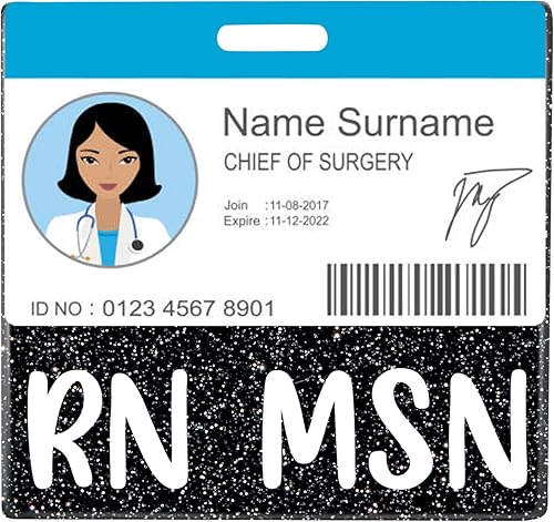 Miniatura 2 de Plifal RN MSN Badge Buddy Tarjetero Enfermería Accesorios de Enfermería Registrada Enfermera Maestría en Ciencias en Enfermería Brillantina Negro