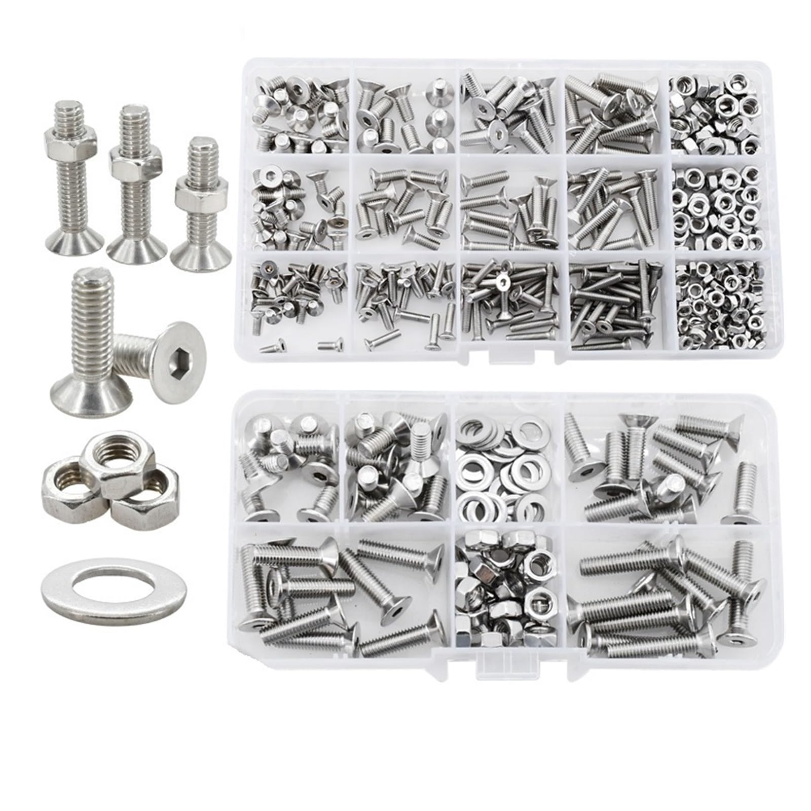 304 Edelstahl-Innensechskant-Senkkopfschrauben-Mutter-Unterlegscheiben-Satz M2-M6(M3M4M5 (345Pcs))
