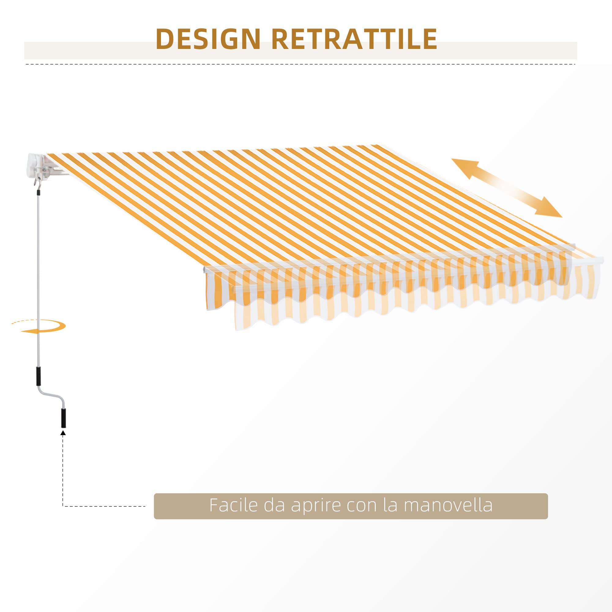 Outsunny Store banne Manuel rétractable 295 x 245 cm Store Exterieur terrasse avec manivelle, Angle réglable 45°-85°, Aluminium et Polyester 280 g/m², auvent de terrasse, Balcon, Cour, Orange