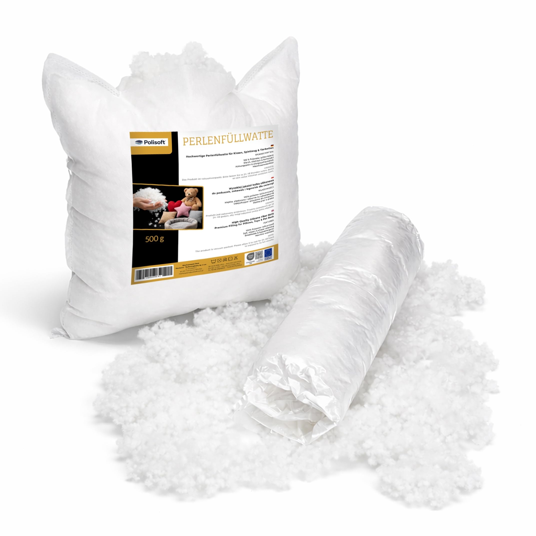 Ouate de Rembourrage Pour Coussin, 1kg, Fibre Blanche Rembourrage pour Peluches, Certificat OEKO-TEX 100, Hypoallergénique & Lavable, DIY, 100% Polyester, Blanc (1000)