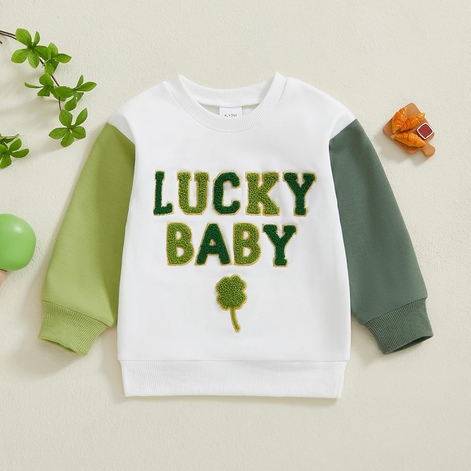 Toddler Baby Boy Girl Sweater Shamrock Embroidery Striped Pullover Warm Crew Neck Long Sleeve Spring Knit Tops - Image 3