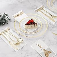 Vista 9 de BESTVIP 175 PCS Gold Dinnerware Set for 25 Guests, Plastic Dinnerware Set for Party, Wedding, Christmas, Halloween, Include: 50 Plastic Plates, 25