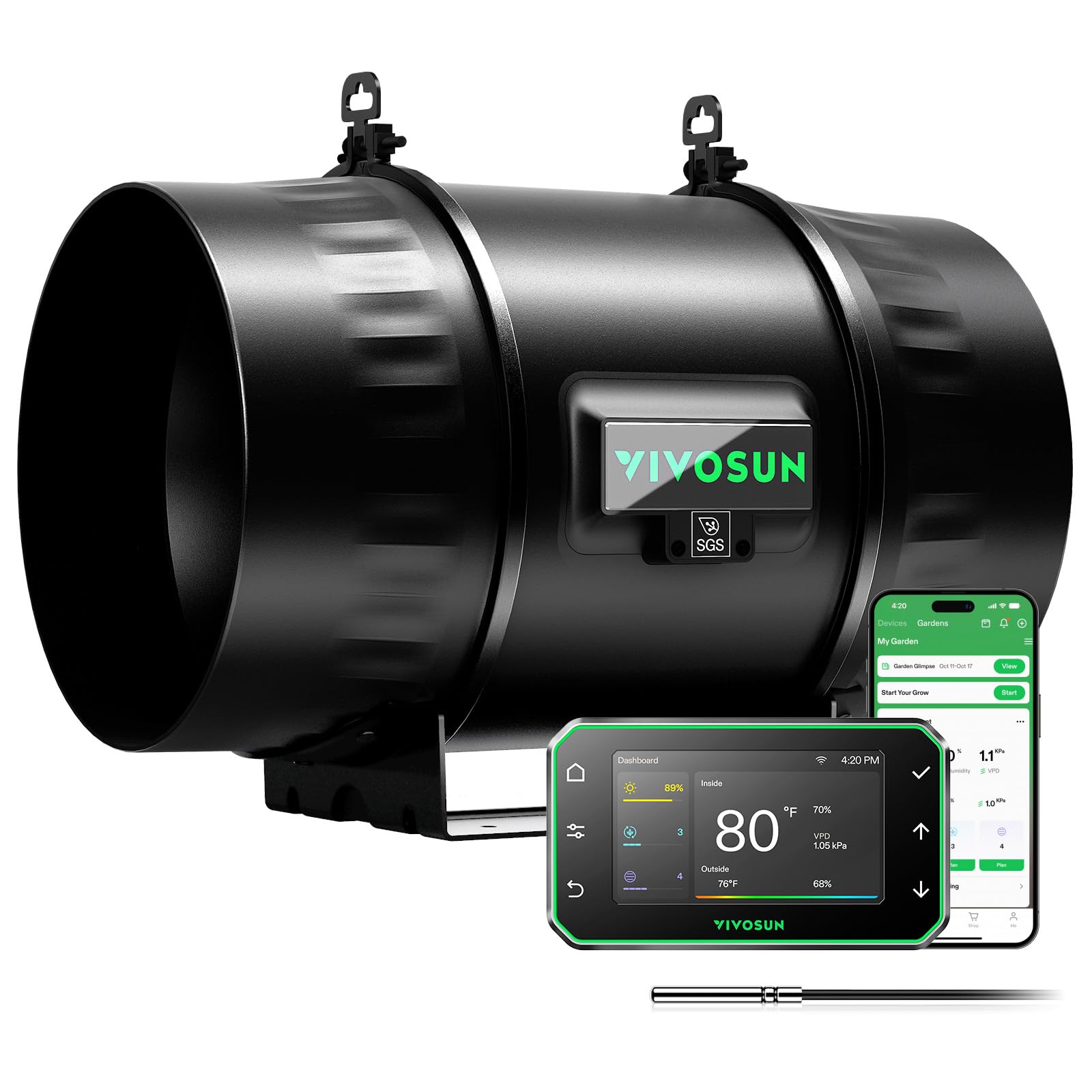 VIVOSUN T8 8" 832 CFM Inline Fan &amp;Smart Controller, Aerozesh for IndoorGrow