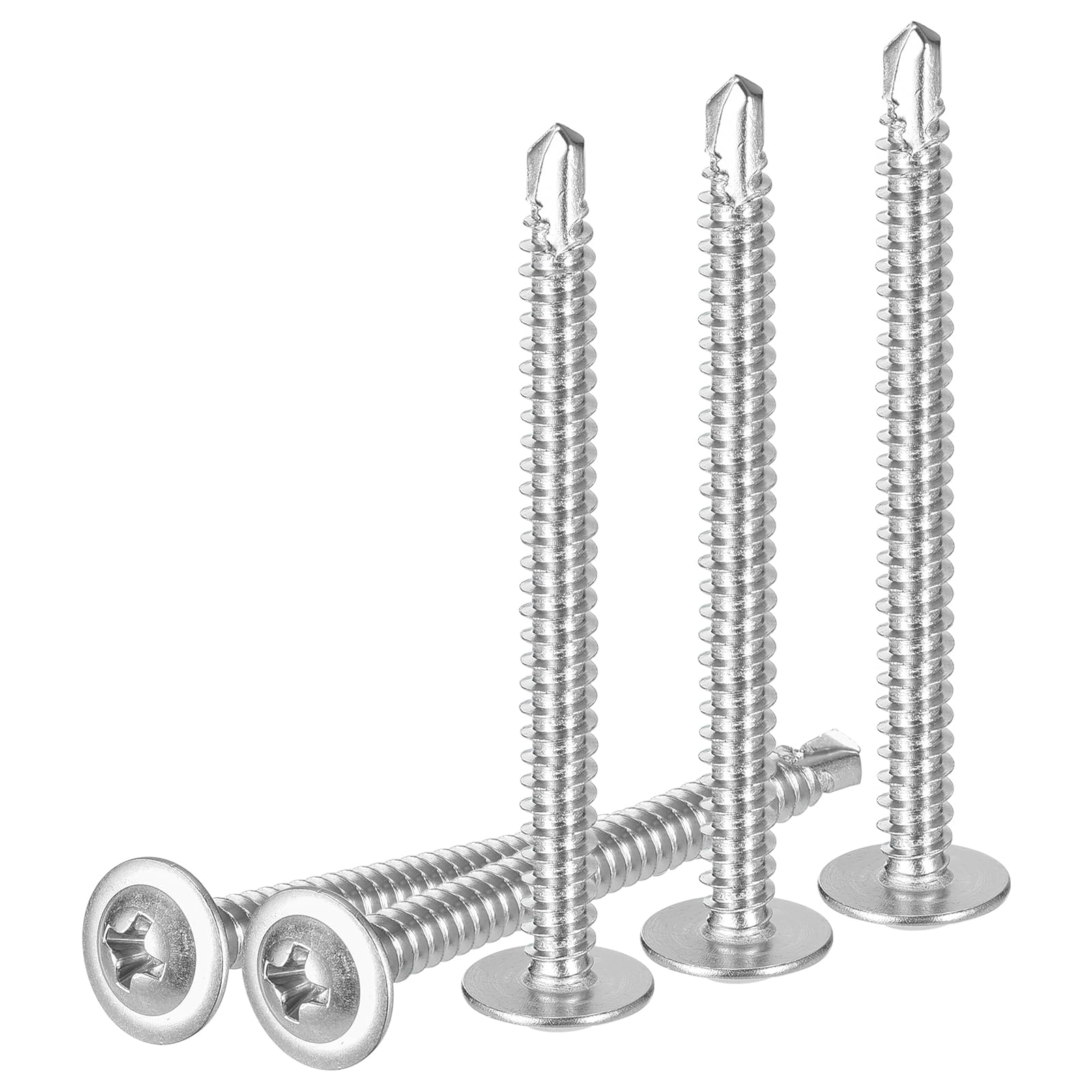 DTGN #8x2 Sheet Metal Screws - 50Pack - for Wood, Furniture - 410 Stainless Steel Phillips Round Head Washer Drill Tail Self Tapping Screws - Silver