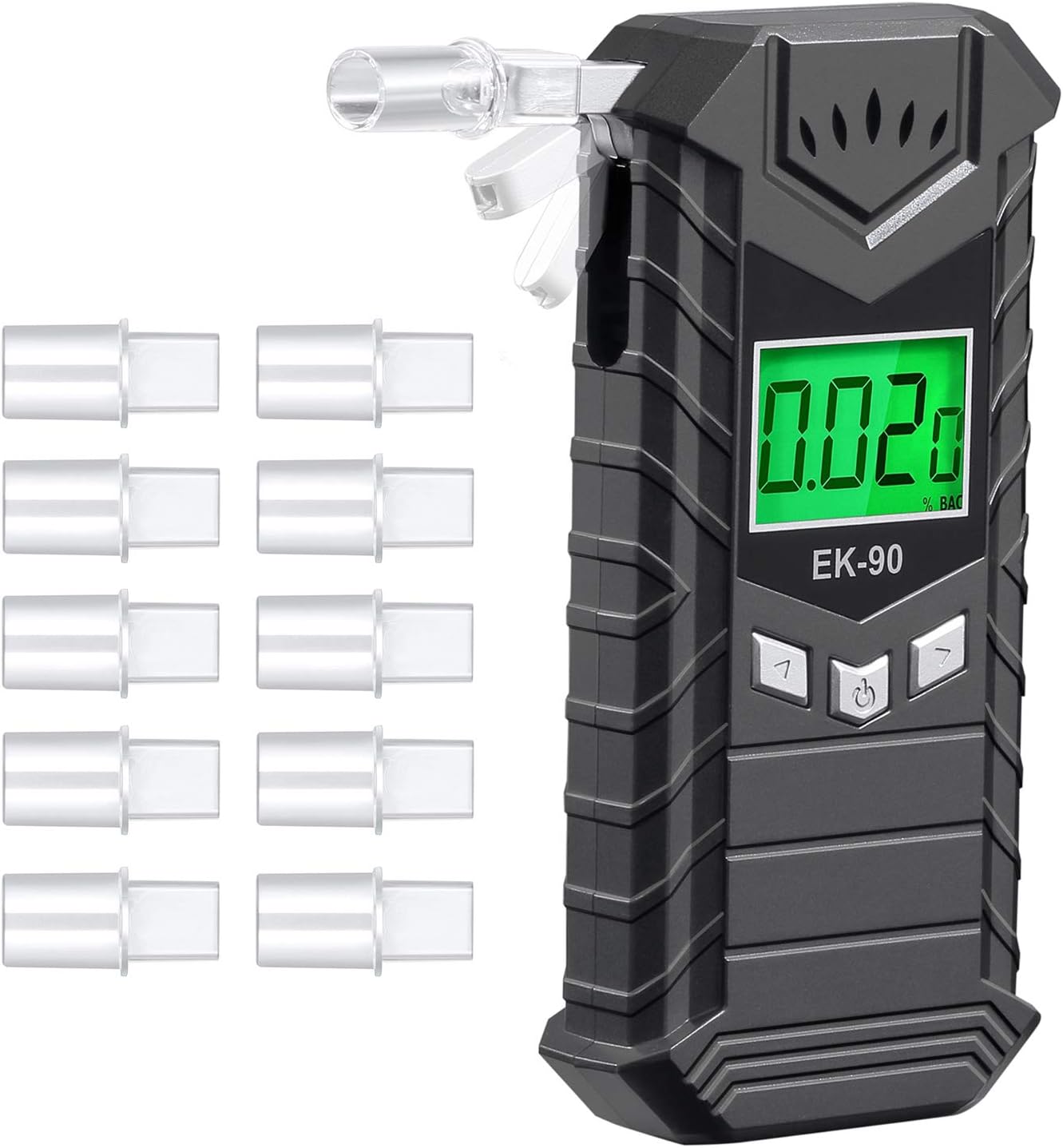 Breathalyzer, Professional Breath Alcohol Tester High-Accuracy Rechargeable Digital Alcohol Tester Breathalyzer with 10 Mouthpieces - Dark Gray