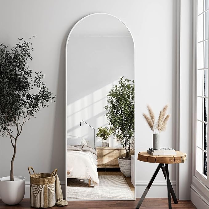 Arched White Full Length Mirror, 64"X21", Large Floor Mirror with Stand, Full Body Mirror Standing Mirror for Leaning or Hanging Bedroom, Living Room,Dressing Room, Aluminum Alloy Frame, White