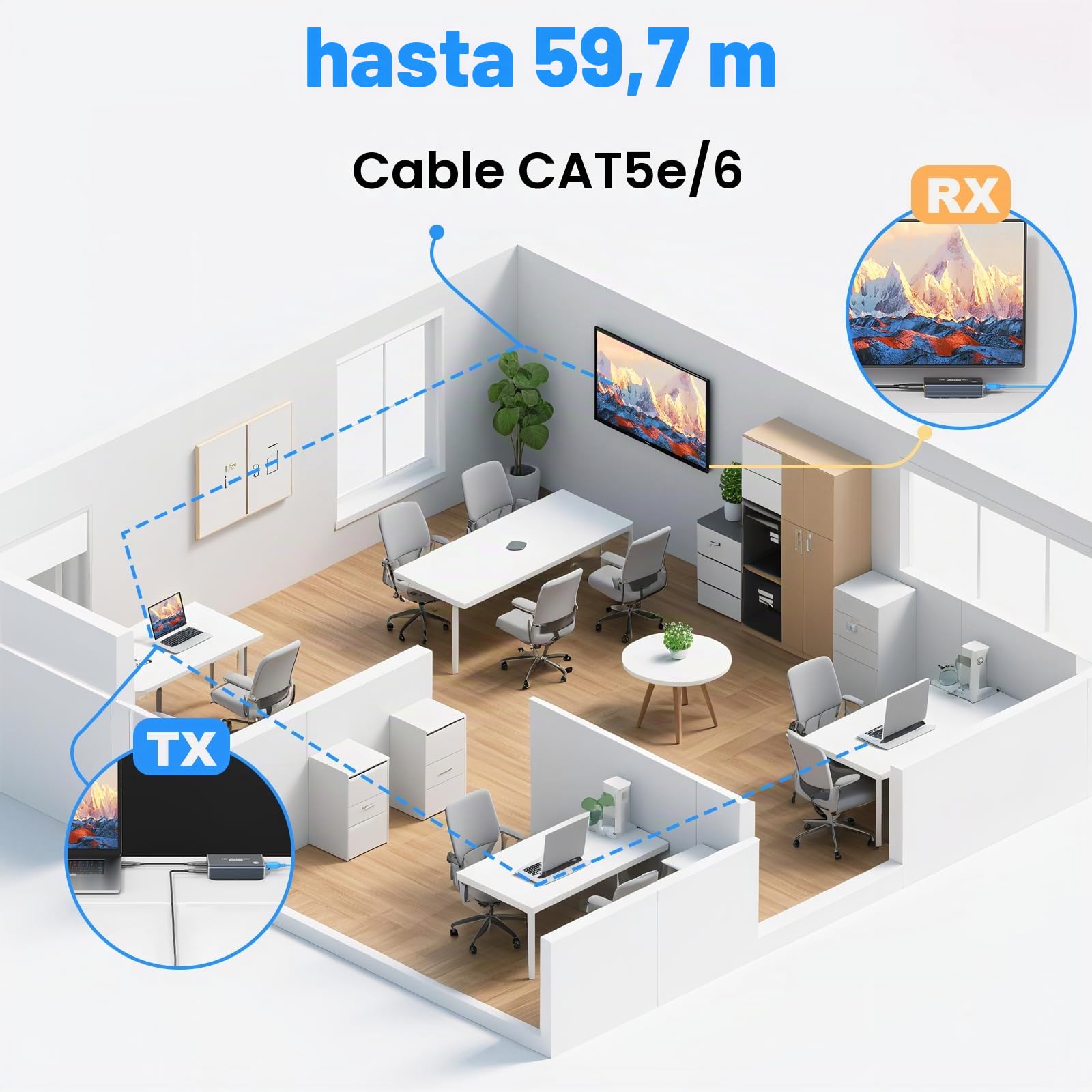 4K HDMI Extender Over Ethernet Extensor sobre CAT5e/CAT6/CAT7, 4K@60Hz Up to 196ft(60m), con Soporte para la función EDID y POC