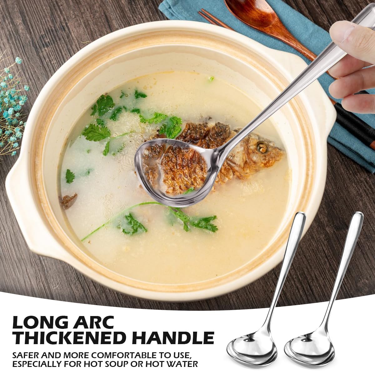 DOERDO 2Pack Stainless Steel Soup Spoons Small Ladle for Sauce Kitchen Table Serving Spoons, Gold, 7.5x2.3 Inch