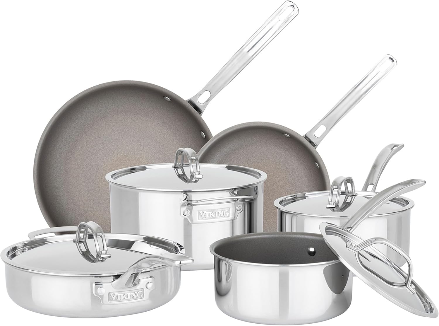 Viking PureGlide Pro 3-Ply Nonstick Cookware Set, Made without PFAS, 10-Piece Induction Pots and Pans Set, Metal Utensil Safe Titanium Nonstick Surface, Oven Safe to 600F Viking PureGlide Pro 3-Ply Nonstick Cookware Set, Made without PFAS, 10-Piece Induction Pots and Pans Set, Metal Utensil Safe Titanium Nonstick Surface, Oven Safe to 600F