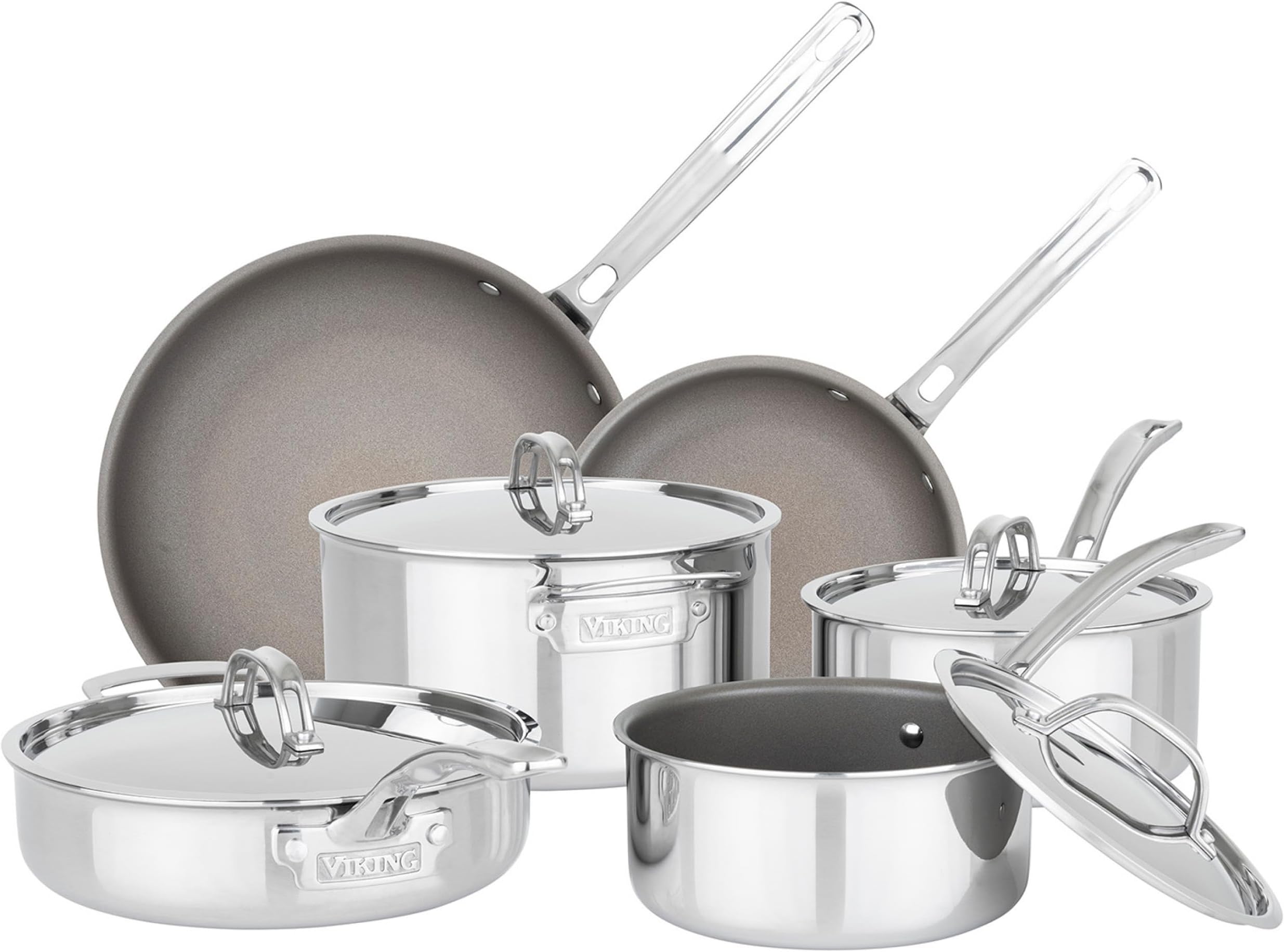 - PureGlide Pro 3-Ply Nonstick Cookware Set, Made without PFAS, 10-Piece Induction Pots and Pans Set, Metal Utensil Safe Titanium Nonstick Surface, Oven Safe to 600F