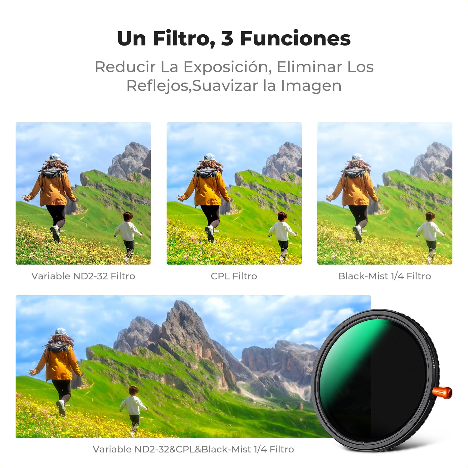K&F CONCEPT Nano-Klear 67mm Filtro Variable ND2-32 & Black-Mist 1/4 & CPL,3 En 1 Función ND2-32 Densidad Neutra & Polarizador & Black Difusión 1/4 Filtro con 3pcs Paño de Limpieza
