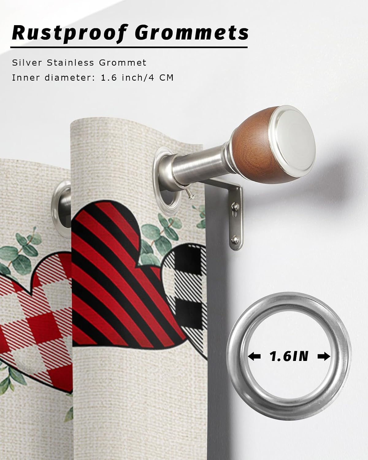 Indoor Outdoor Curtains for Patio Valentine's Day Red Love Heart with Eucalyptus Leaves Outside Curtains Waterproof Grommet Privacy Light Filter Drapes for Porch Pergola Gazebo 52"Wx84"L 2 Panels
