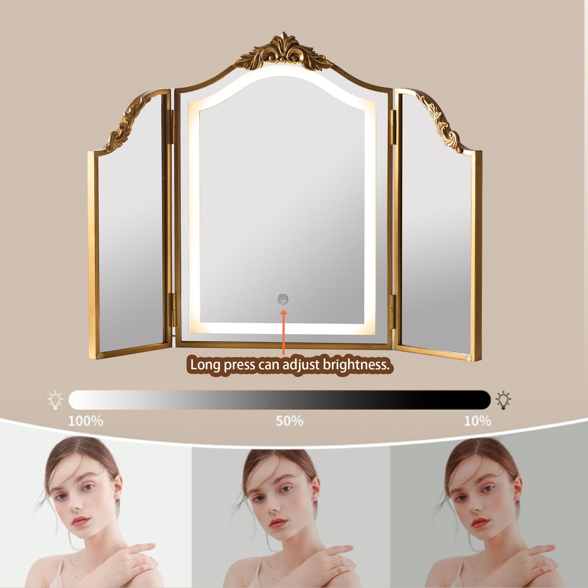 Vintage Vanity Mirror - 3 Color Lighting & Gold Frame -4 Vintage Vanity Mirror - 3 Color Lighting & Gold Frame -4