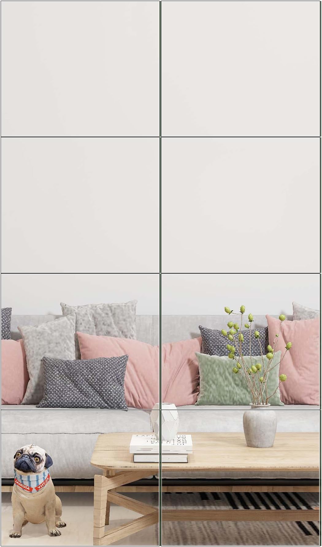 Ruomeng Full Length Wall Mirror Tiles - 12" x 10" x 8Pcs Frameless Full Body Mirror Tiles Wall Mounted Mirror for Home Gym Vanity Bedroom, Living Room