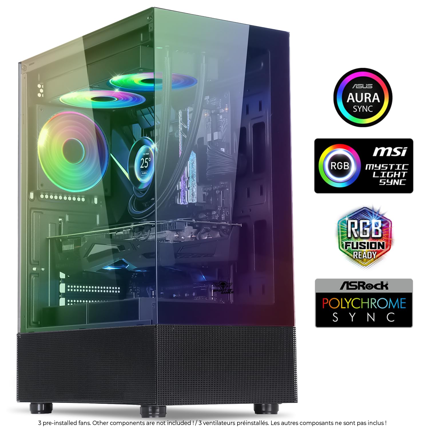 Spirit Of Gamer - Boitier PC Gamer RGB, 3 Ventilateurs 120 mm ARGB, Compatible ATX/mATX, Moyen Tour Gaming Vide, Face Lateral et Avant en Verre Trempé, Optimisé pour Le Refroidissement - Spectra Dark