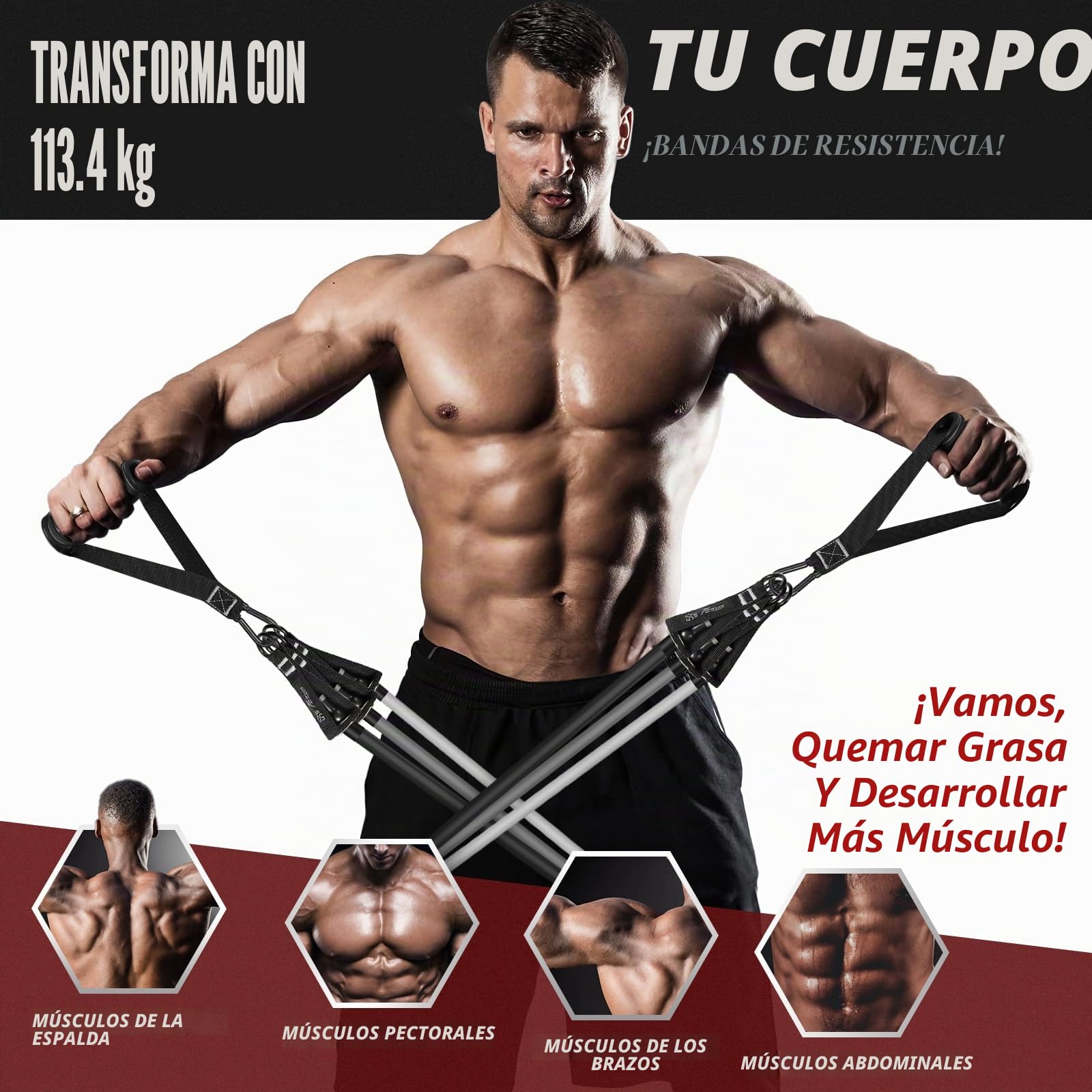 Juego de bandas de resistencia, 5 grosores, con asas, correas de tobillo y anclaje para puerta, mochila portátil, para interior, hogar, gimnasio y exterior