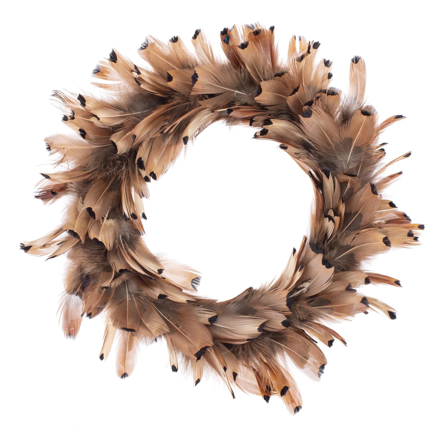 GLOREX 6 3821 304 Decorative Wreath of Pheasant Feathers, Approx. Diameter 18 cm, Suitable as Table Decoration, Wall or Door Decoration