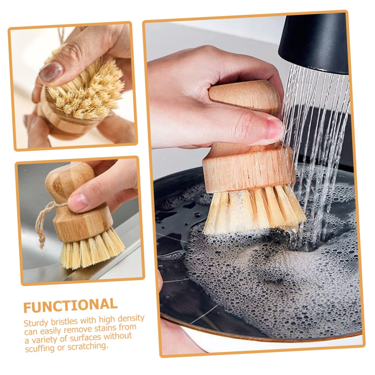 Amosfun 5 Juegos Juego De Cepillos para Platos De Cocina Cepillo para Platos Cacerola Dish Brush Cepillos Limpiar Azulejos Fregar Cepillo para Lavar con Mango De Madera 4 Uds * 5