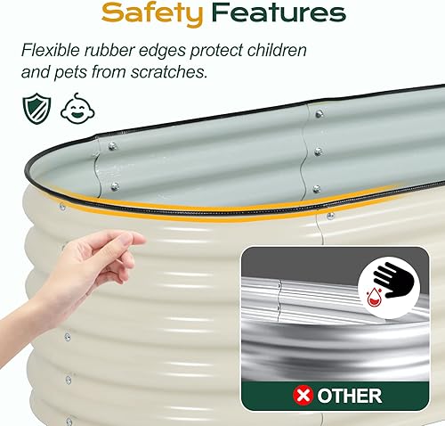 Miniatura 7 de Aoodor Kit de cama de jardín elevada ovalada galvanizada de 17 pulgadas de alto, 4 en 1, maceta grande de metal para exteriores, para verduras,