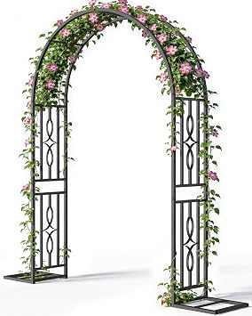 Metal Garden Arch, Heavy Duty Garden Trellis for Climbing Plants, with Enlarged Base for Stability, Ideal for Wedding Arches & Party Decorations, 55" W x 87" H
