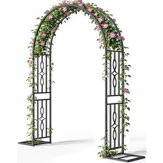 Metal Garden Arch, Heavy Duty Garden Trellis for Climbing Plants, with Enlarged Base for Stability, Ideal for Wedding Arches & Party Decorations, 55" W x 87" H