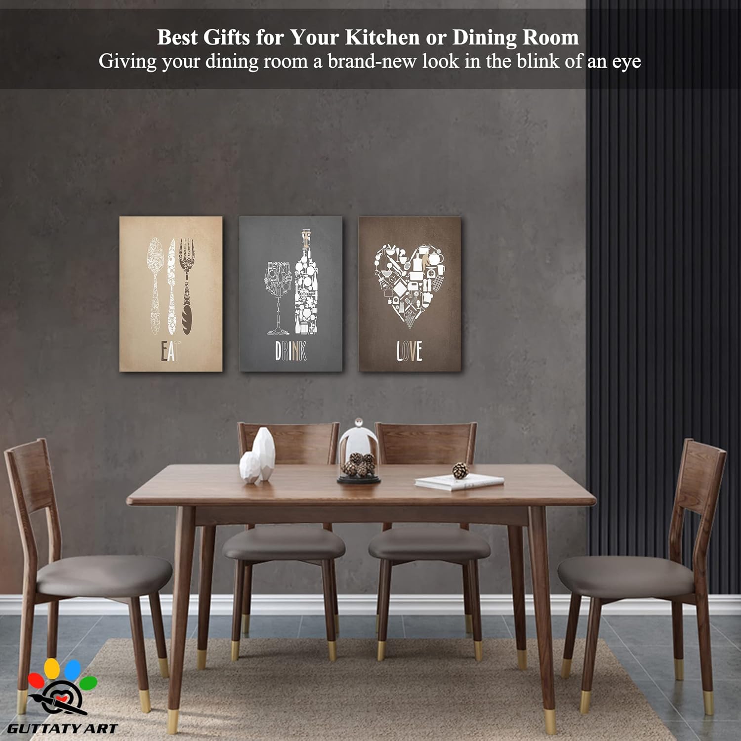 3 Pieces Dining Room Kitchen Canvas Wall Art, Dining Room Quotes Pictures for Wall Decor, Vintage Knives and Forks Wine Glasses Canvas Prints for Kitchen Dining Room Decor Ready to Hang 12"x18"x3PCS