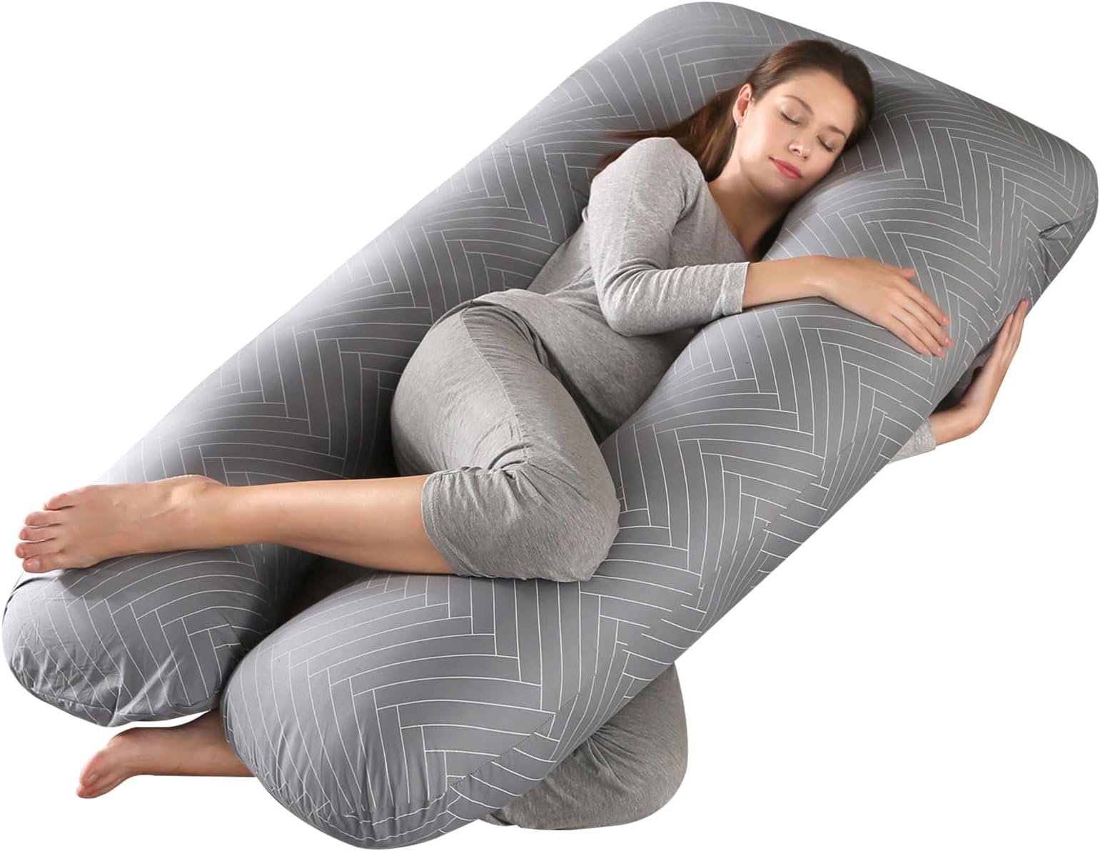 SHANNA Pregnancy Pillow for Sleeping, U Shaped Full Body Pillow Pregnancy Pillows, Maternity Pillow Support for Back, Hips, Legs for Pregnant Women, With Washable Cover (Striped Grey)