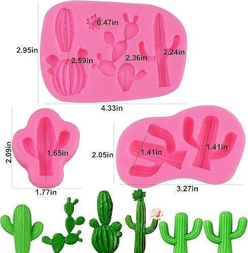 Miniatura 2 de Molde de silicona para fondant de cactus, 3 piezas, molde para caramelo de chocolate, pasta de goma, pasta de azúcar, manualidades, decoración de