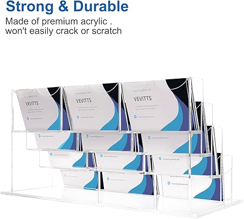 Miniatura 6 de Vevitts Soporte para tarjetas de acrílico de negocios para escritorio, 12 ranuras y 4 niveles, juego de soporte para tarjetas de visita de acrílico