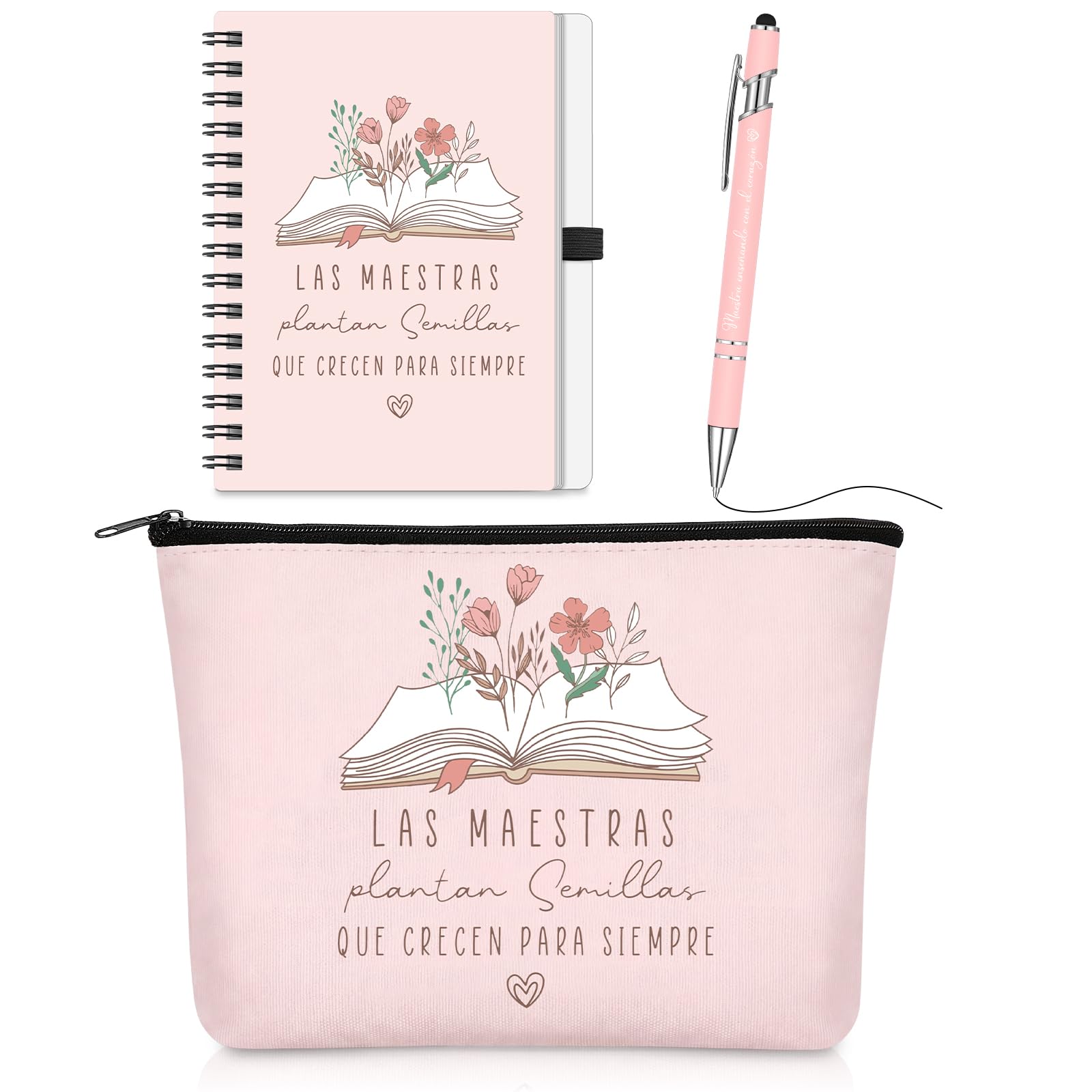 BBTO Set Regalo para Maestra Fin de Curso Gracias Mujer Neceser para Profesora Infantil Cuaderno Espiral con Bolígrafo Estético Regalo de Despedida para Profe Guardería Graduación Primaria