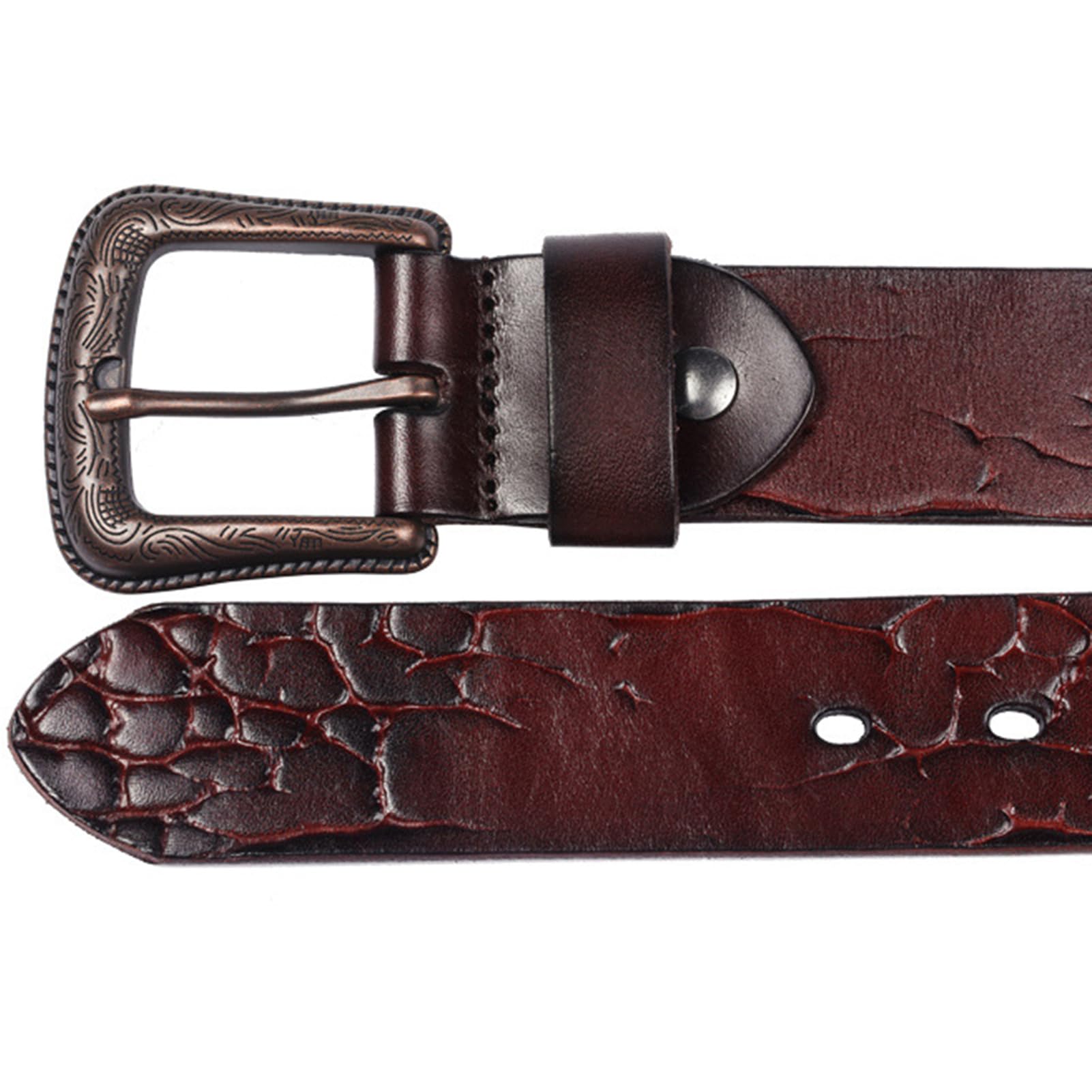 Cintura in Pelle di Vacchetta Cintura in Jeans Occidentale Fatta A Mano con Motivo A Pietra Regolabile con Fibbia Ad Ardiglione（Coffee, 115cm/waist:39"）