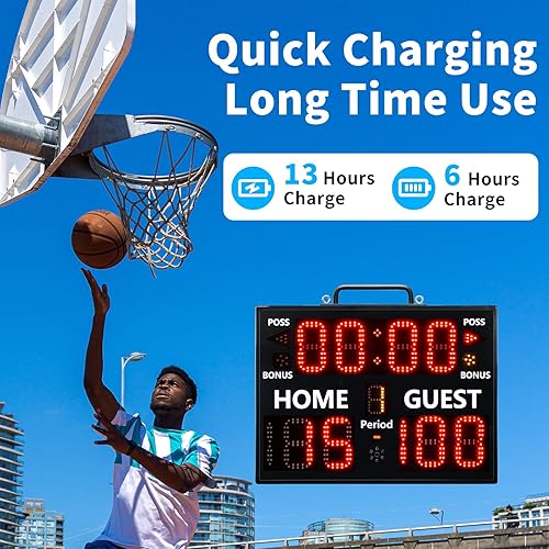 Miniatura 10 de LUCKY TIME Electronic Basketball Scoreboard with Buzzer, Digital Scoreboard with Remote,Portable Score Keeper Battery Powered High-Bright Score