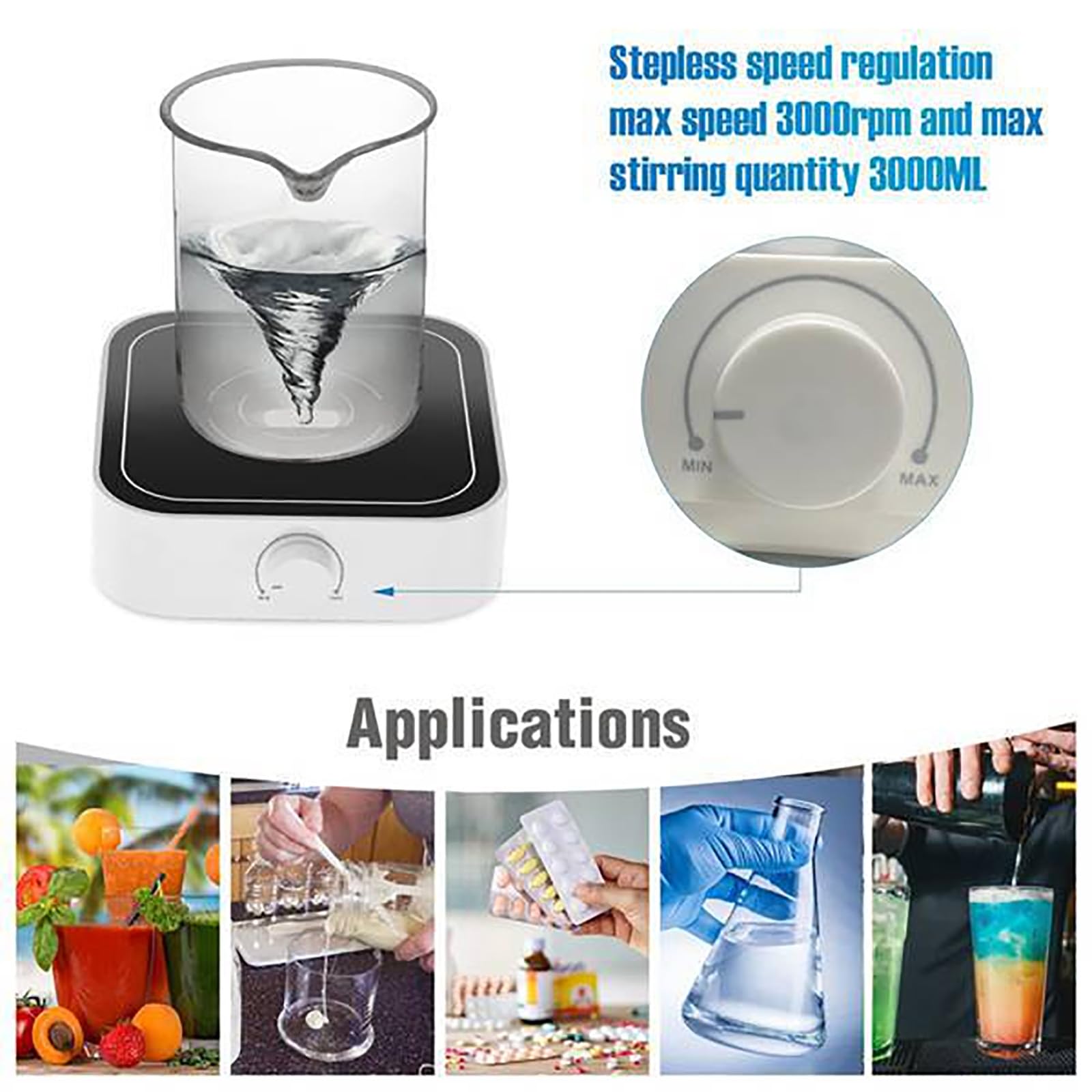 Agitatore magnetico portatile, mini miscelatore magnetico con asta di agitazione, motore senza spazzole, capacità di miscelazione 3000 ml, velocità massima 3000 giri/min, ideale per applicazioni di