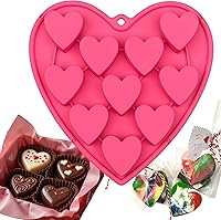 10-Cavity Pink Heart Silicone Mold - 2 Inch Non-Stick Baking Pan for Chocolate, Cakes, Ice Cubes & Valentine Treats