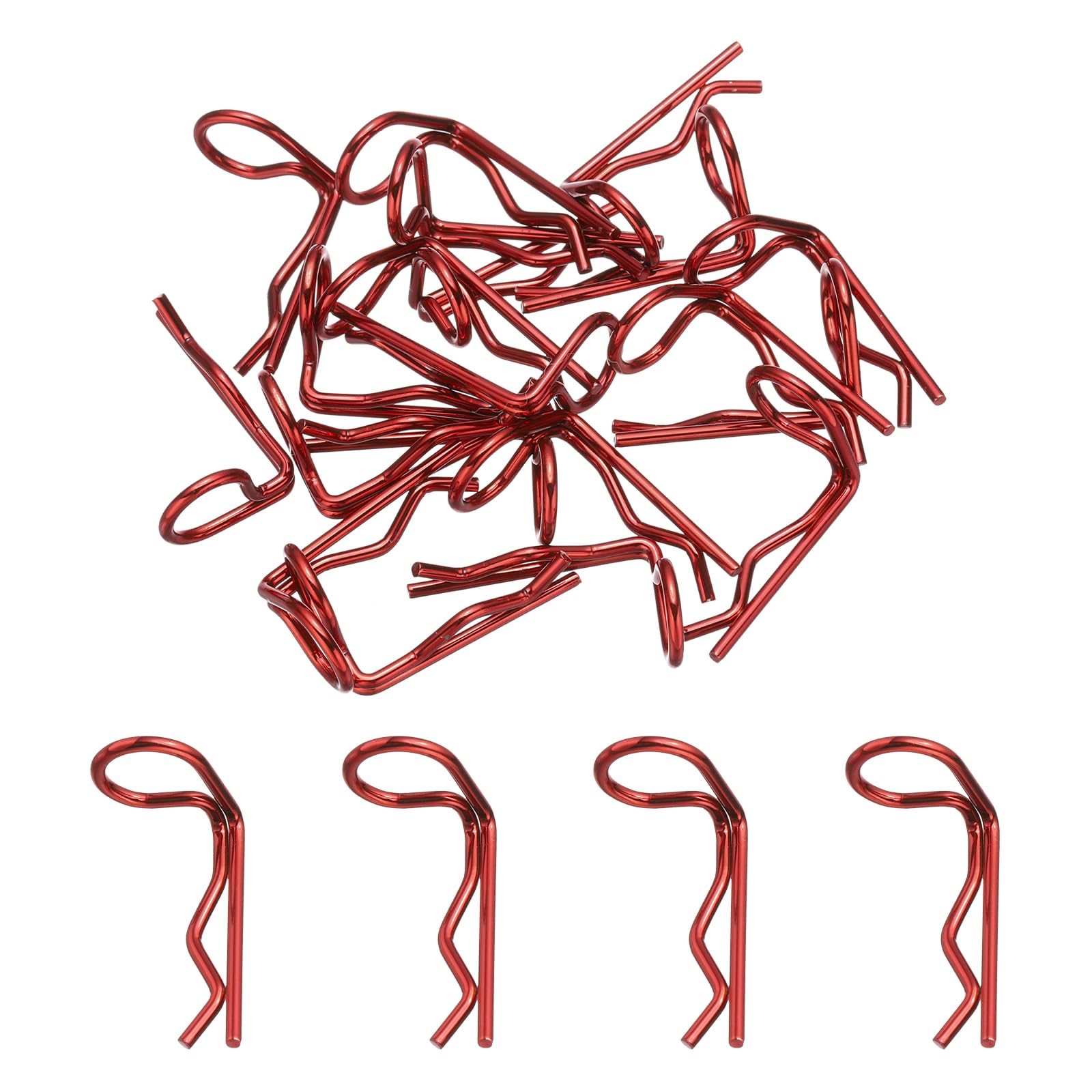 sourcing map 20pcs 0.92x0.28in 90-Degree Angle RC Body Clips Bent Springy R Pins for All 1/8 1/10 1/12 Scale Model RC Car Crawler Truck, Shell Replacement Parts, Red