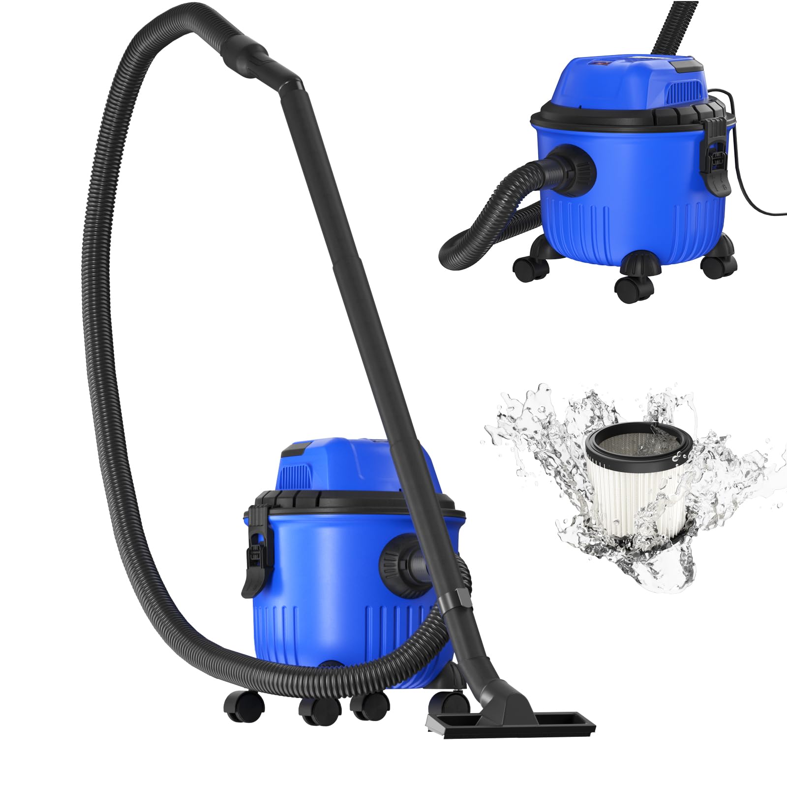 Aspirateur sec et humide 3-en-1, aspirateur industriel avec moteur puissant de 2000W, fonction de soufflage, réservoir de 15L, filtres HEPA lavables, pour la maison, l'atelier et l'usage professionnel