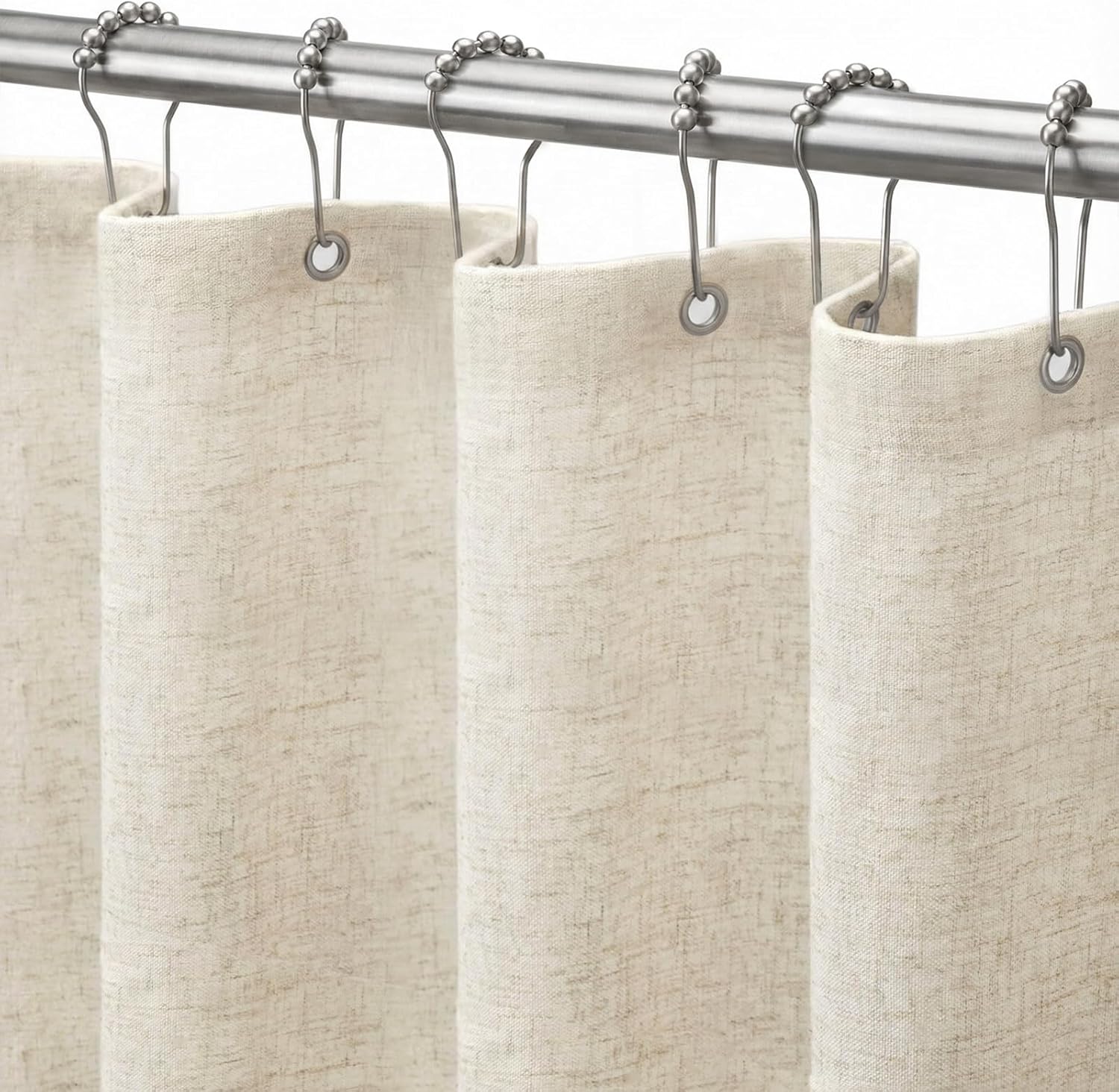 Seasonwood Extra Long Linen Shower Curtain Neutral Farmhouse Linen Shower Curtains for Bathroom Boho Bathroom Decor with 12 Sturdy Stainless Steel Sliding Hangers(Beige,72x84 Inches)