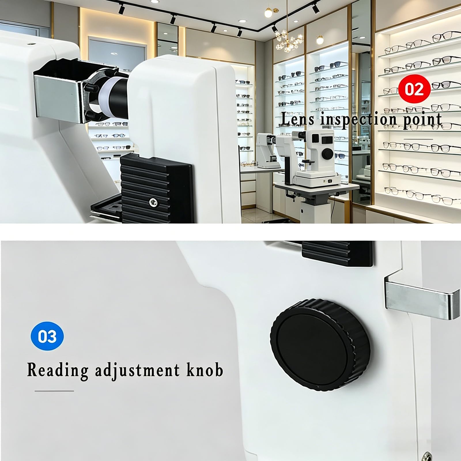 MObyat Apparecchio per optometria elettrica delle Lenti, frontifocometro Ottico per Lenti con Lettura Regolabile e Scala precisa, Test Lenti da 20 mm a 80 mm, Regolazione diottrica -5D~+5D