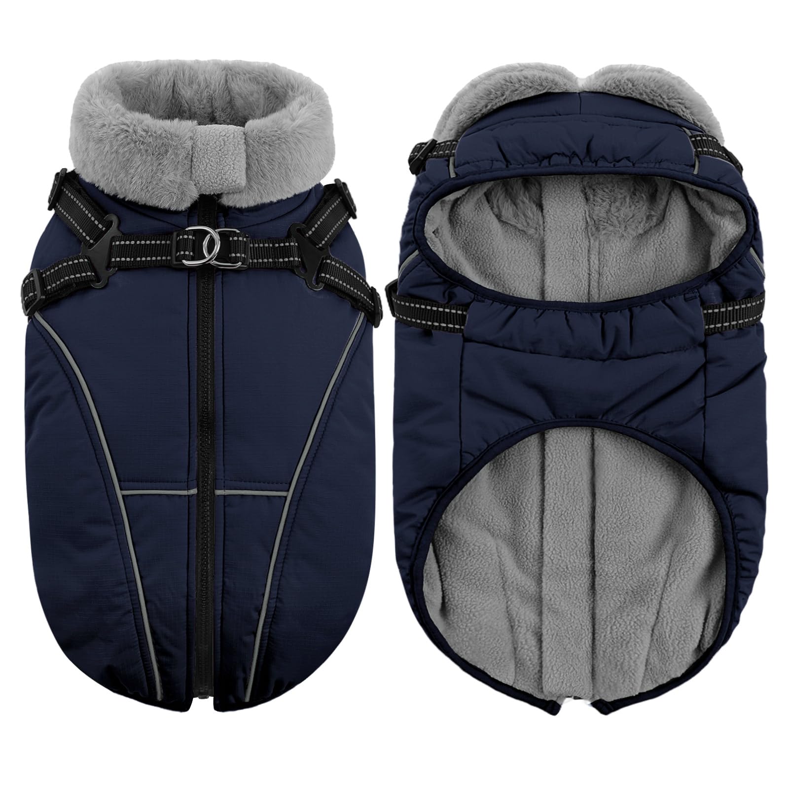 Manteau Chien Hiver avec Harnais, Manteaux Imperméables pour Chiens, Veste avec Harnais, Bouledogue Français/Cocker Spaniel/Lévrier