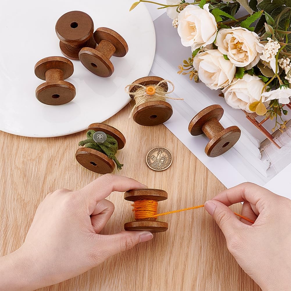 PH PandaHall 10pcs Wooden Spools, Wooden Empty Thread Spool Craft Spools Wood Wire Weaving Bobbins for Embroidery Sewing Machines Wire Thread Cord Jewelry Chain Wrapping, 1.4x1.5 inch