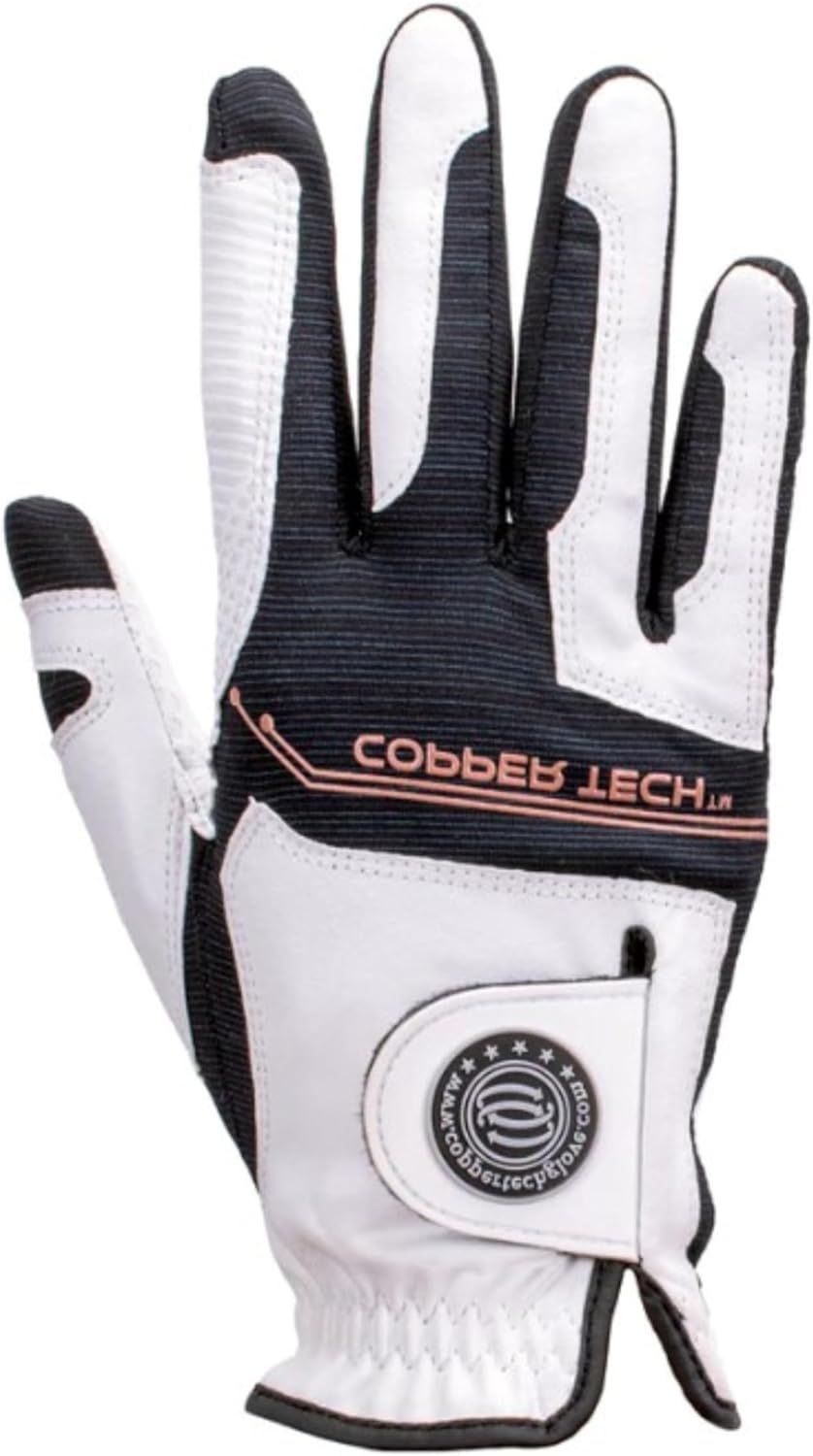 Copper Infused Golf Glove for Women – White/Black – Single Pack – Compression Fit, Arthritis Relief, Non-Slip Grip – USGA Approved - Right Hand/X-Small