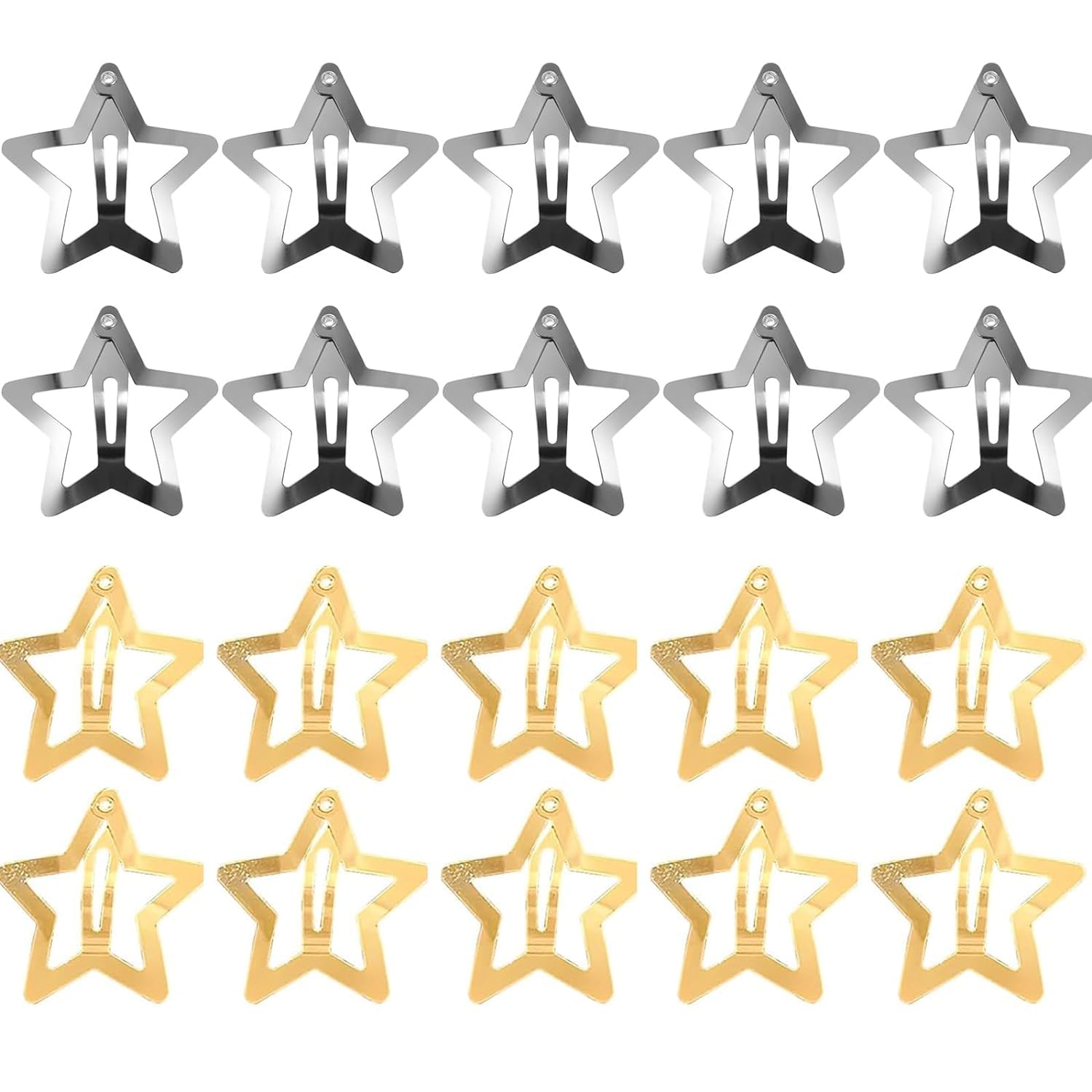 Pack of 20 Star Hair Clips, Mini Hair Clip, Silver and Gold, Star Hair Clip, Hair Accessories, Pentagram