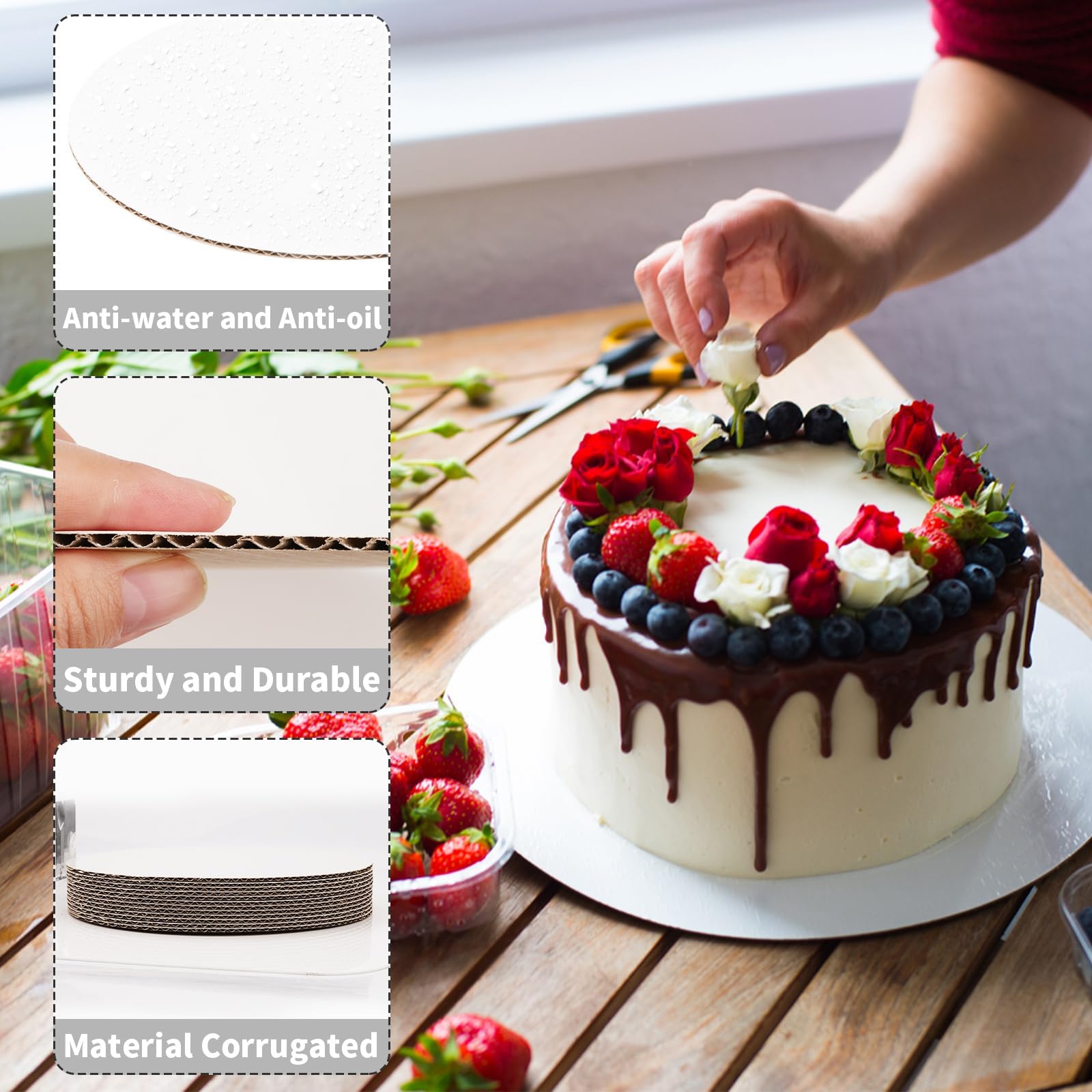 9 stuks taartonderlegger, rond, van karton, in 3 kleuren, taartonderlegger met een diameter van 20 cm voor het decoreren, transporteren en presenteren van taarten en andere desserts