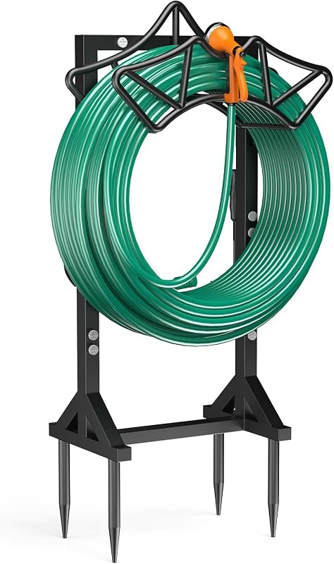 Garden Hose Holder with 2 Tool Hooks Heavy-Duty Water Hose Reel Rustproof | Freestanding Hose Reel Metal Stand Rack Holds 160Ft Hoses for Outside, Portable Hose Caddy Hanger Storage, Backyard,Lawn,Farm